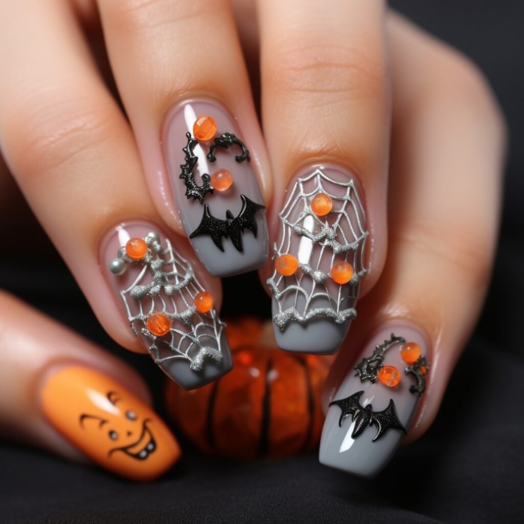 3d halloween acrylic nails