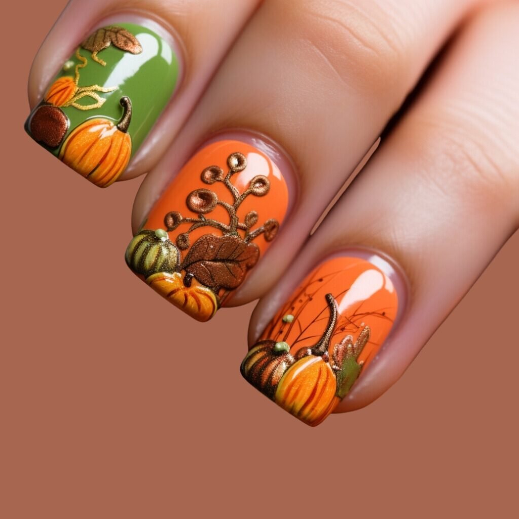 3d pumpkin nail art