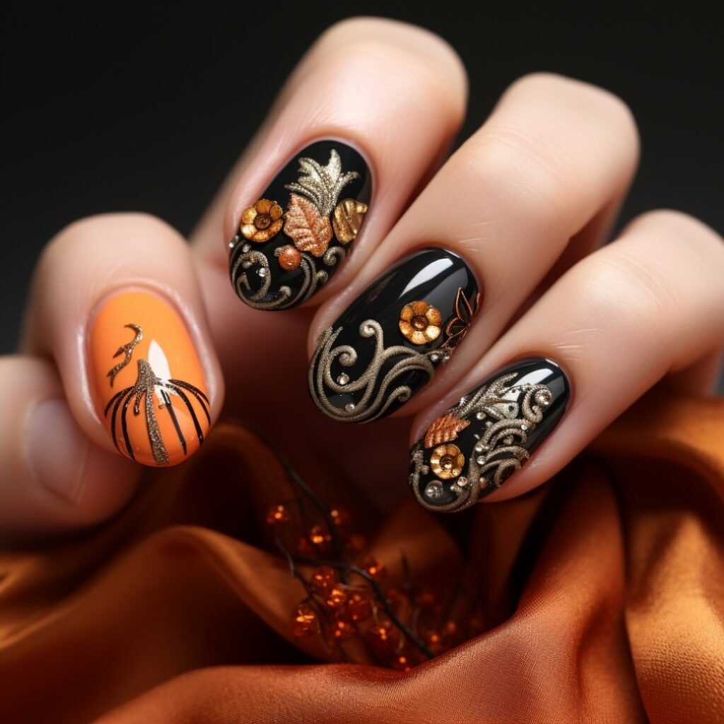 3d pumpkin nail art