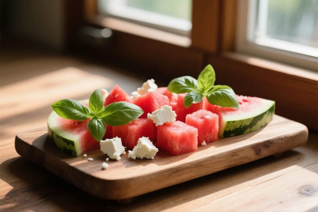 watermelon with feta and basil