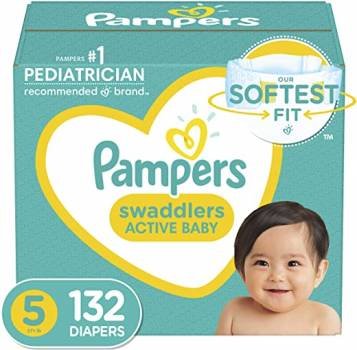 Baby Diapers Size 5, 132 Count – Pampers Swaddlers, ONE MONTH SUPPLY (Packaging and Prints on Diapers May Vary)