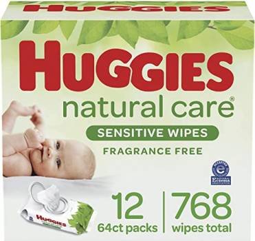Baby Wipes, Huggies Natural Care Sensitive Baby Diaper Wipes, Unscented, Hypoallergenic, 12 Flip-Top Packs (768 Wipes Total)