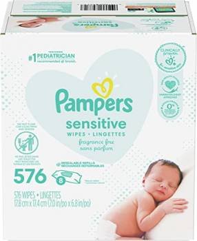 Baby Wipes, Pampers Sensitive Water Based Baby Diaper Wipes, Hypoallergenic and Unscented, 8 Refill Packs (Tub Not Included), 72 each, Pack of 8…