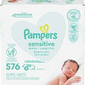 Baby Wipes, Pampers Sensitive Water Based Baby Diaper Wipes, Hypoallergenic and Unscented, 8 Refill Packs (Tub Not Included), 72 each, Pack of 8…