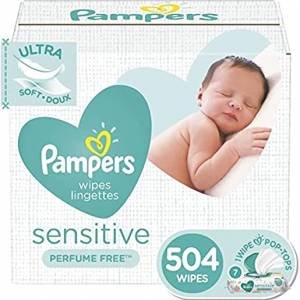 Baby Wipes, Pampers Sensitive Water Based Baby Diaper Wipes, Hypoallergenic and Unscented, 7 Pop-Top Packs, 504 Count Total Wipes (Packaging May Vary)