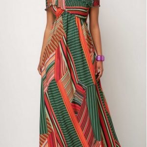 Off the Shoulder Shirred Detail Printed Maxi Dress