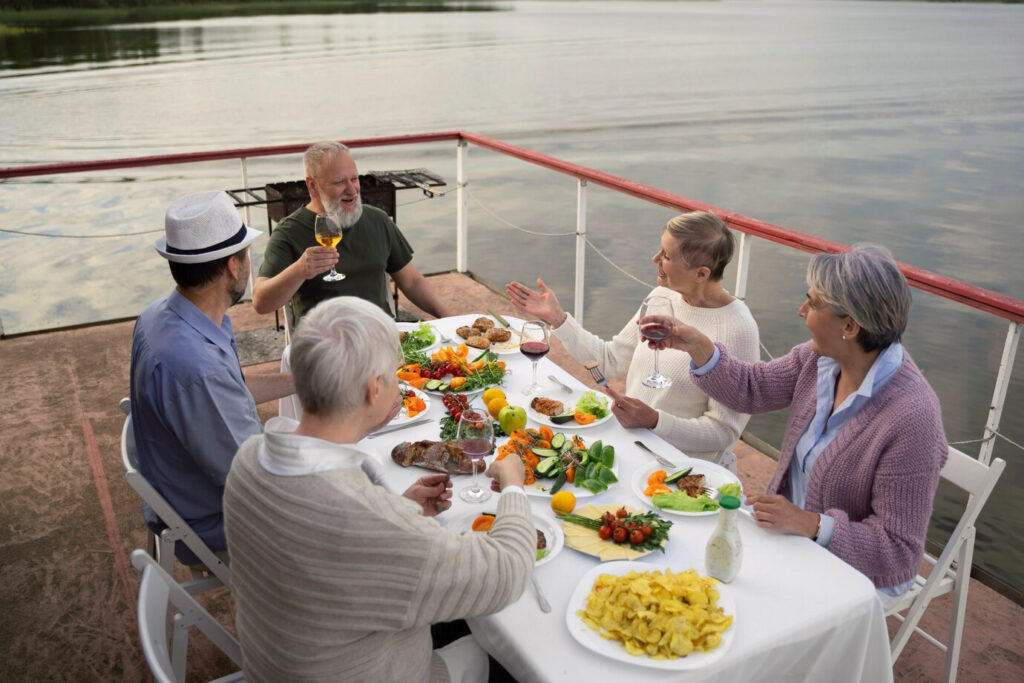 A family enjoying Thanksgiving dinner on a cruise ship