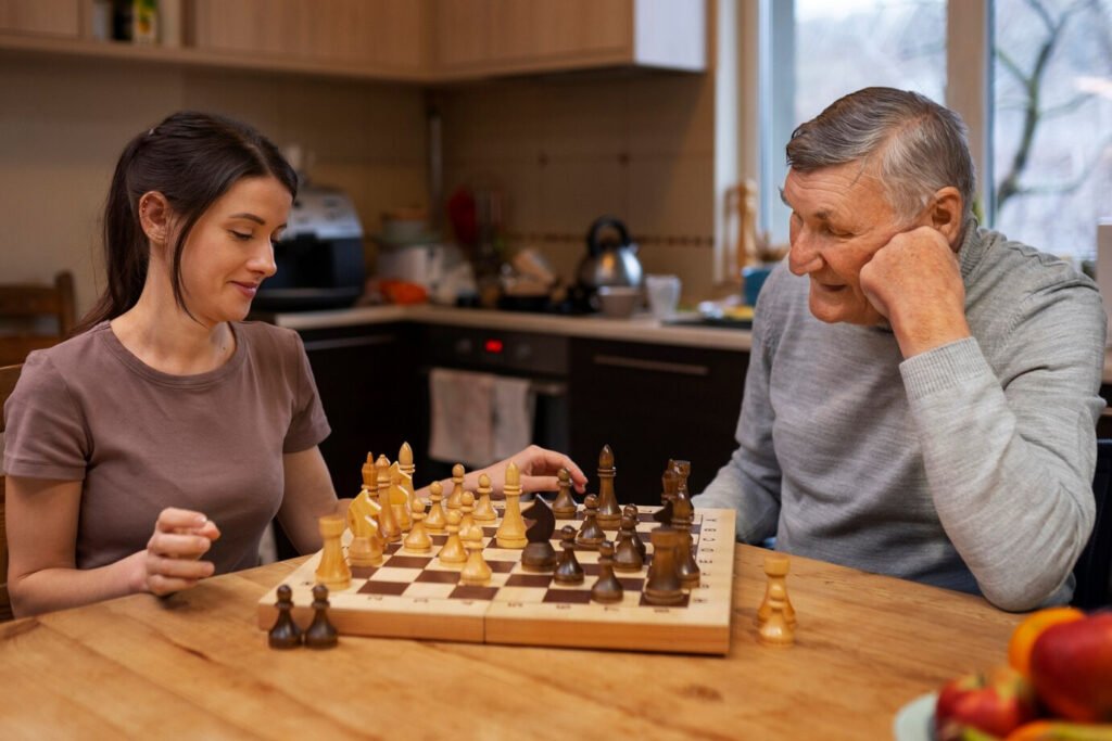 A family playing classic board games at Thanksgiving