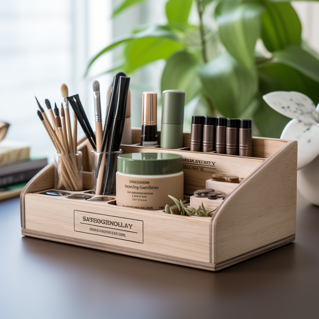 Wooden desk organizer with engraved quote