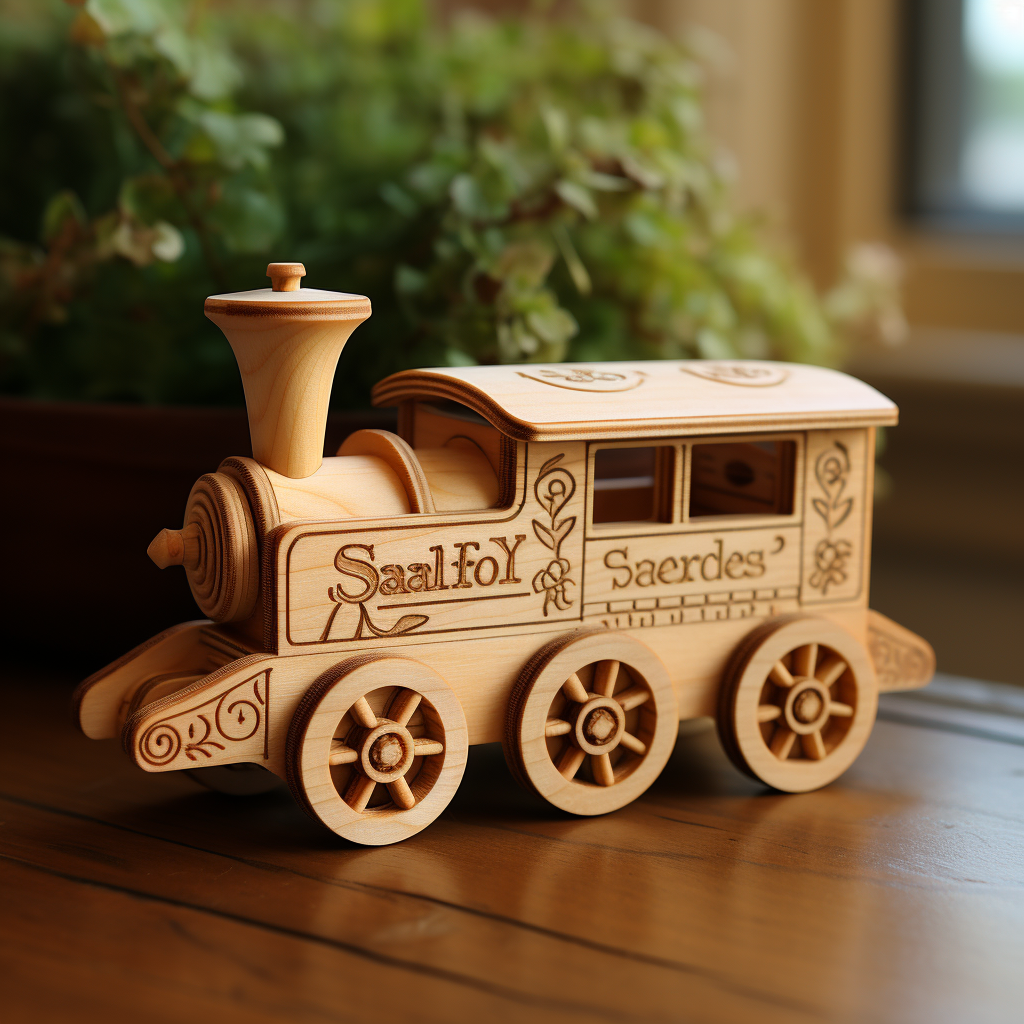 Wooden toy train engraved with child's name