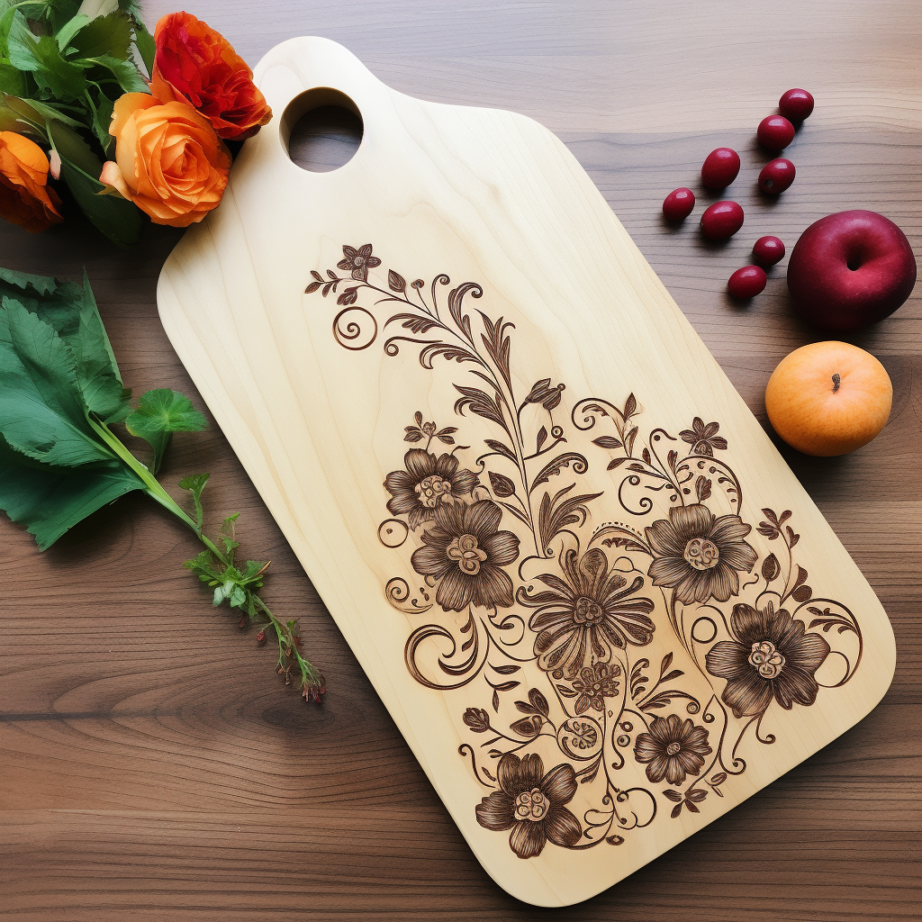 Wooden cutting board with pyrography art